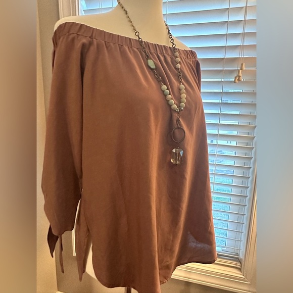 Rich Mocha Brown Off-the-Shoulder Tunic – Effortless Elegance - Picture 7 of 10